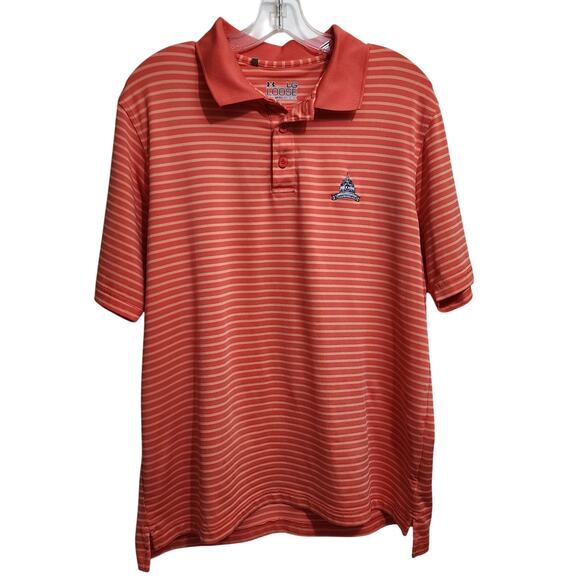 Under Armour Other - Under Armour short sleeve orange striped congressional polo shirt men's size L